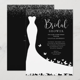 Elegant Black and Silver Glitter Bridal Shower  In Invitation
