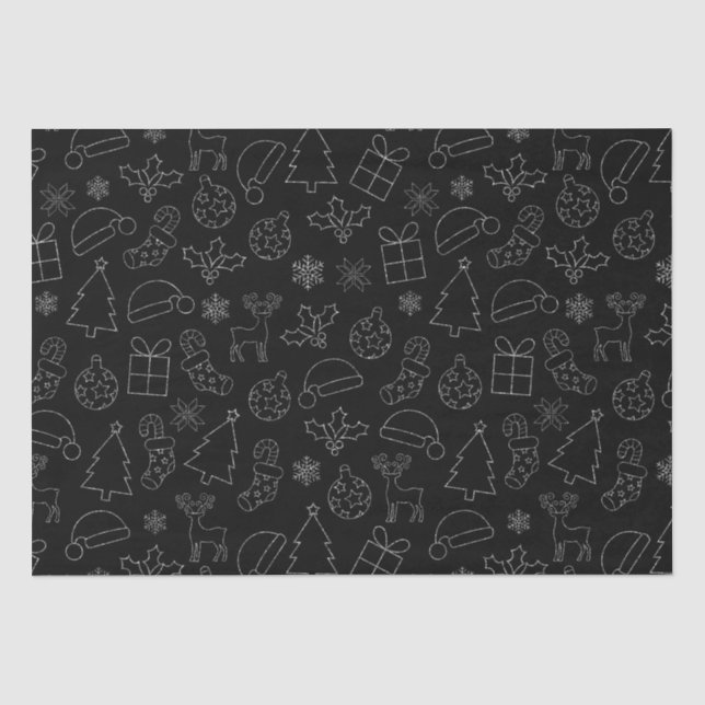 Elegant Black and Silver Glitter Christmas Pattern Tissue Paper (Front)