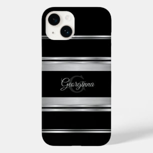 Elegant Black And Silver Grey Design Monogram Case-Mate iPhone 14 Case