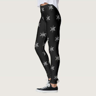 Elegant Black and Silver Grey Snowflakes Christmas Leggings