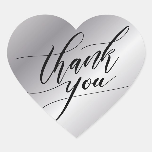 Elegant Black And Silver Modern Script Thank You Heart Sticker (Front)
