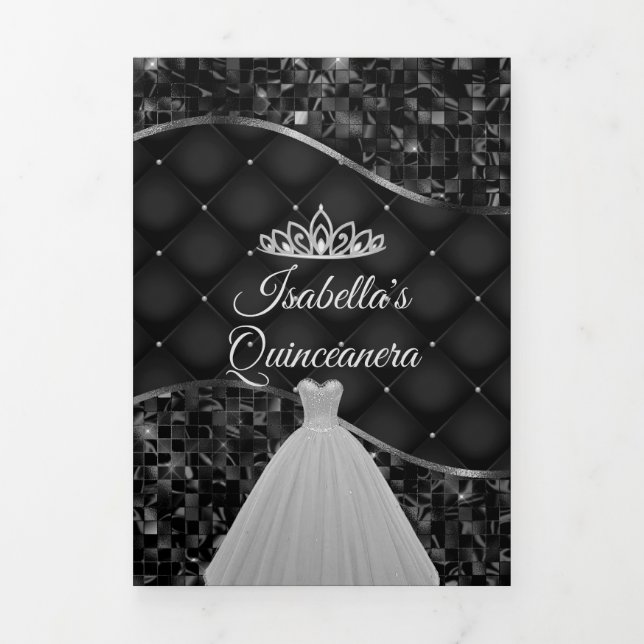 Elegant Black and Silver Photo Quinceanera Trifold (Cover)