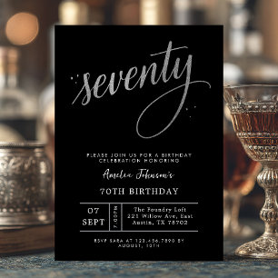 Elegant Black and Silver Seventieth 70th Birthday Invitation
