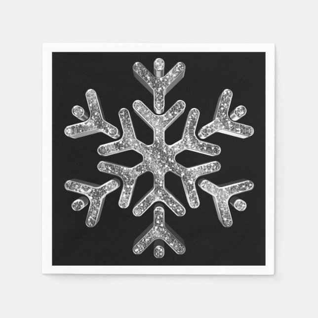 Elegant Black and Silver Snowflake Christmas Party Napkin (Front)
