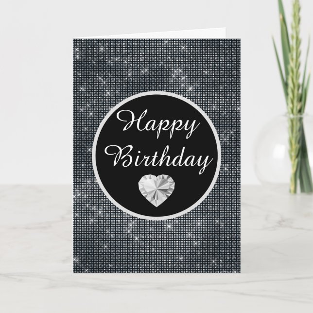 Elegant Black and Silver Sparkle Pattern Birthday Card (Front)