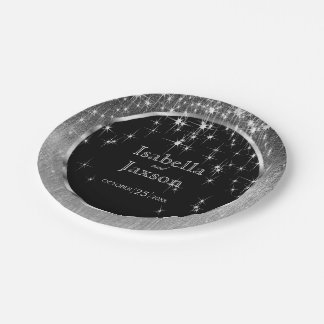Elegant Black and Silver Starlights Wedding Paper Plate