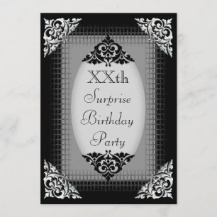 Elegant Black and Silver Surprise Birthday Invitation