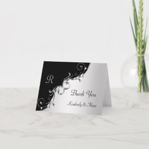 Elegant Black and Silver Swirls Thank You Cards