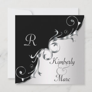 Elegant Black and Silver Swirls Wedding Invitation