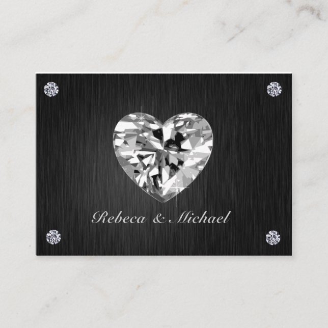 Elegant Black and Silver with Diamonds RSVP Cards (Front)