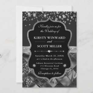 Elegant Black and Silver with Diamonds Wedding Invitation