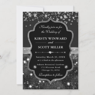 Elegant Black and Silver with Diamonds Wedding Invitation