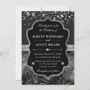 Elegant Black and Silver with Diamonds Wedding Invitation