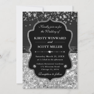 Elegant Black and Silver with Diamonds Wedding Invitation