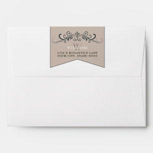 Elegant Black and Tan Vintage Floral Wedding Envelope