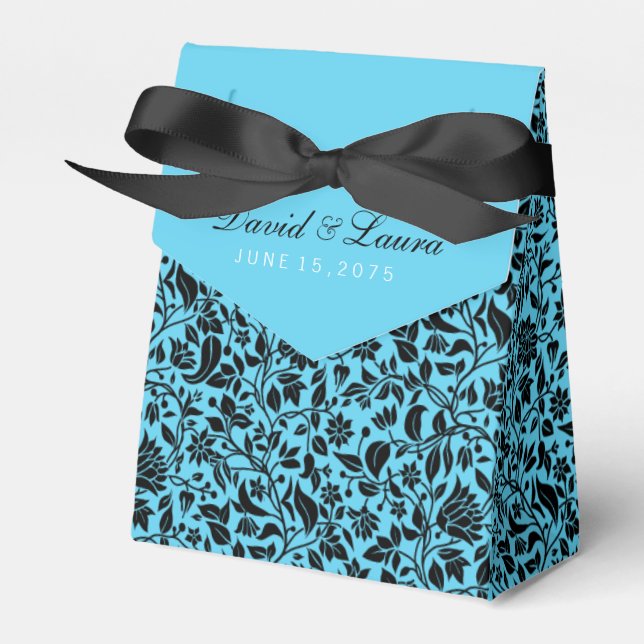 Elegant Black and Teal Blue Wedding Favor Box (Front Side)