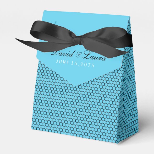 Elegant Black and Teal Blue Wedding Favor Box (Front Side)