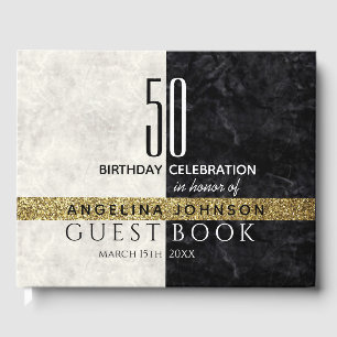 Elegant Black and White 50th Birthday Guest Book