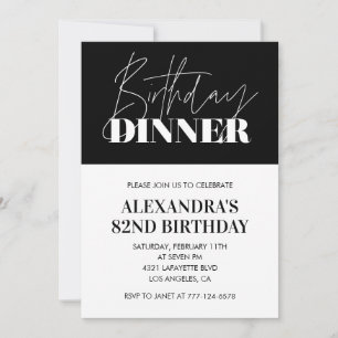 Elegant Black and white 82nd birthday invitations