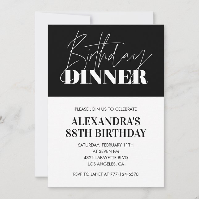 Elegant Black and white 88th birthday invitations (Front)