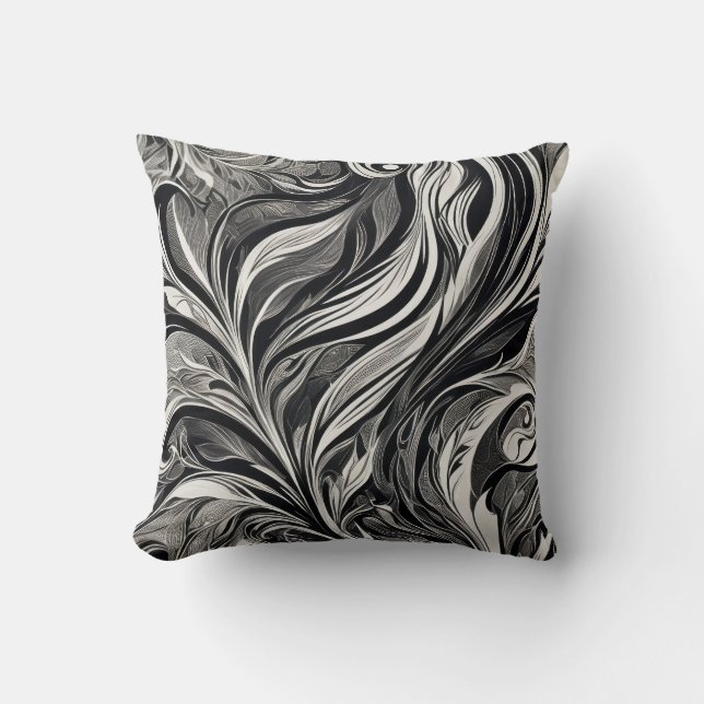 Elegant - Black and White Abstract Flow Throw Pillow (Front)