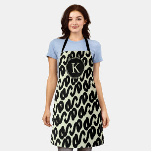 Elegant black and white abstract pattern monogram apron