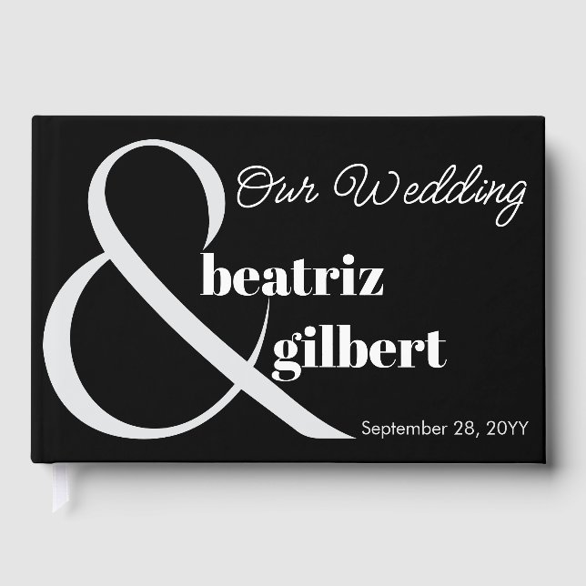 Elegant Black and White Ampersand Wedding Guest Book (Front)