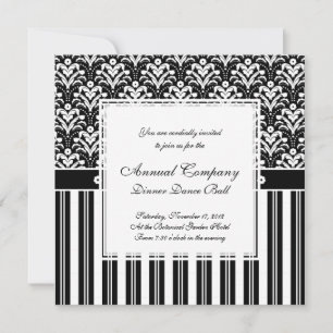 Elegant Black and White Art Deco Damask Stripes Invitation