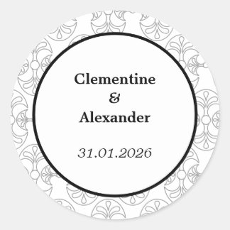 Elegant Black and White Art Deco Style Classic Round Sticker