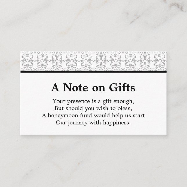 Elegant Black and White Art Deco Style Enclosure Card (Front)