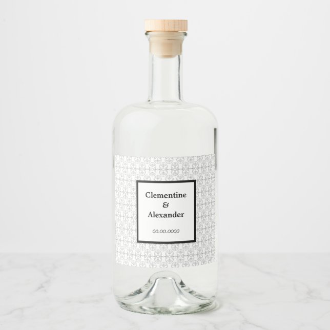 Elegant Black and White Art Deco Style Liquor Bottle Label (Front)