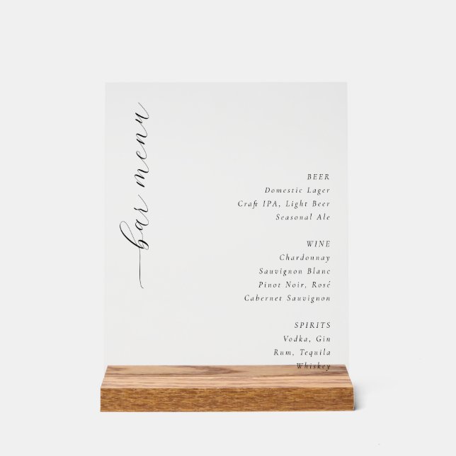 Elegant Black and White Bar Menu Sign (Front)