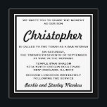 Elegant Black and White Bar Mitzvah Invitation<br><div class="desc">Elegant black and white stripe Bar Mitzvah invitation. Invitation information is on a white background. Personalize with your bar mitzvah information using the easy templates. Font colour,  font style,  and font size are customizable. Classic and traditional,  the perfect bar mitzvah invitation.</div>