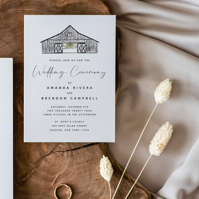 Elegant Black and White Barn Wedding Ceremony Enclosure Card (Creator Uploaded)