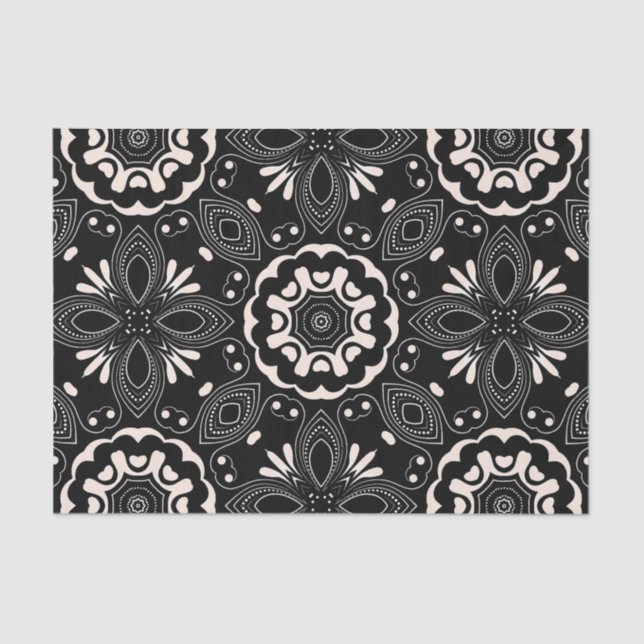 Elegant Black and White Baroque Arabesque Pattern Tissue Paper (Front)