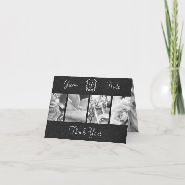 Elegant Black and White Biker Wedding Thank You Card (Front)