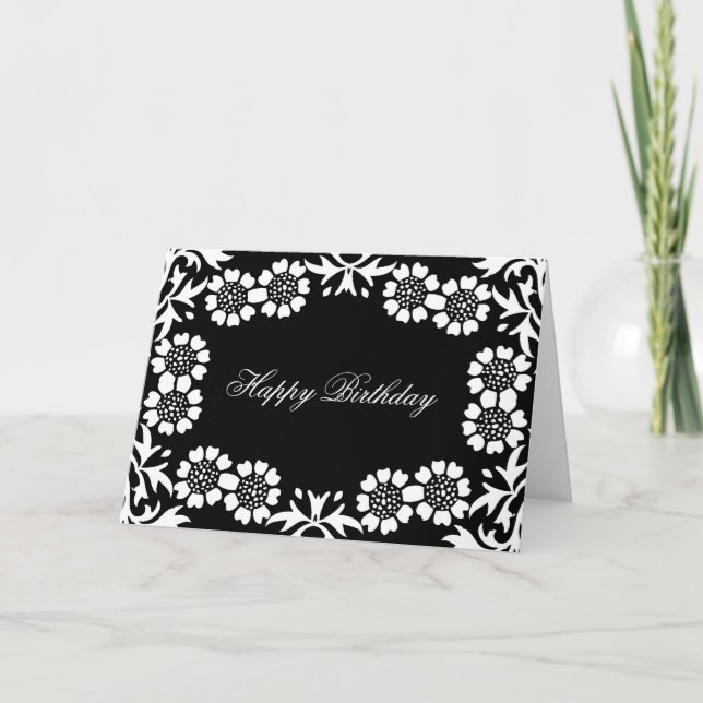 elegant black and white birthday greetings card (Front)