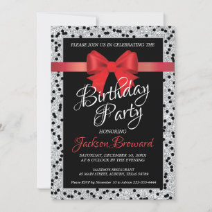 Elegant black and white birthday invitation