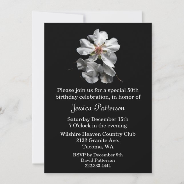 Elegant Black and White Birthday Party Invitation (Front)