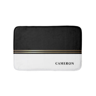 Elegant Black and White Block Foil Personalized  Bath Mat