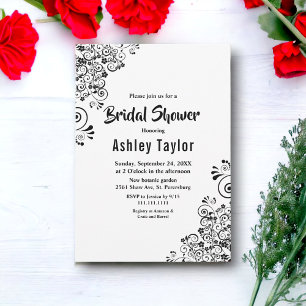 Elegant Black And White Boho Floral Bridal Shower Invitation