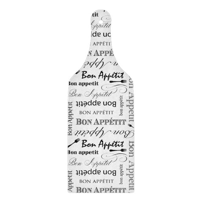 Elegant Black and White Bon Appetit French Chef Cutting Board (Front)