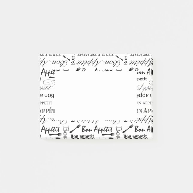 Elegant Black and White Bon Appetit French Chef Post-it Notes (Front)