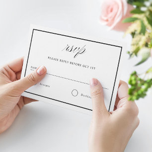 Elegant Black and White Border Wedding RSVP Card