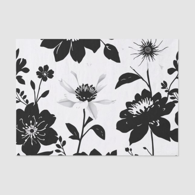 Elegant Black and White Botanical Silhouettes  Tissue Paper (Front)