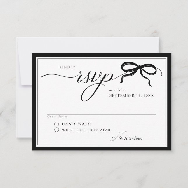 Elegant Black and White Bow Simple Modern Wedding RSVP Card (Front)