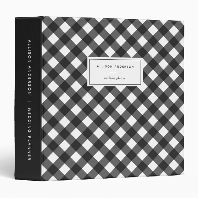 Elegant Black and White Buffalo Plaid Binder (Front/Spine)