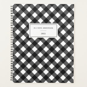 Elegant Black and White Buffalo Plaid Planner
