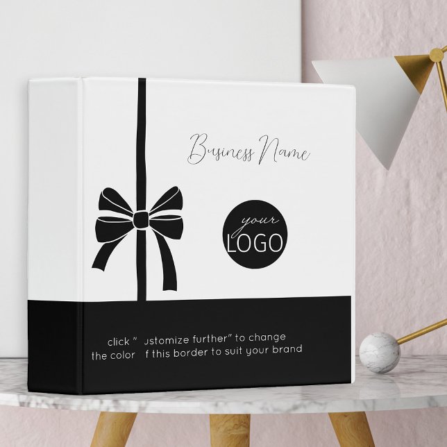 Elegant Black and White Business Logo Custom Text Binder (Logo Branded Ring Binders by Busy Business Bee)