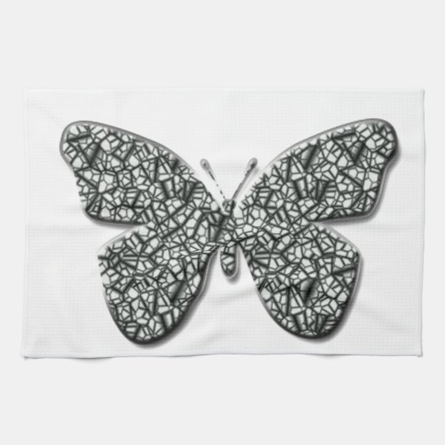 Elegant Black And White  Butterfly Kitchen Towel (Horizontal)